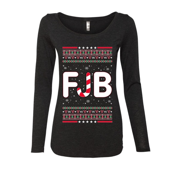 FJB Let's Go Brandon! Women’s Candy Cane Ugly Christmas Long Sleeve Shirt NWOT - Picture 2 of 7